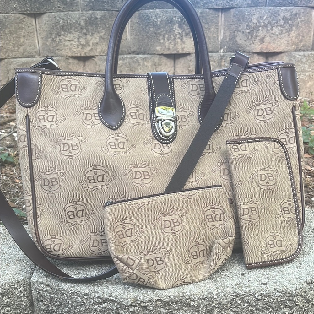 Dooney & Bourke Tan and Brown Bag Set plus key chain